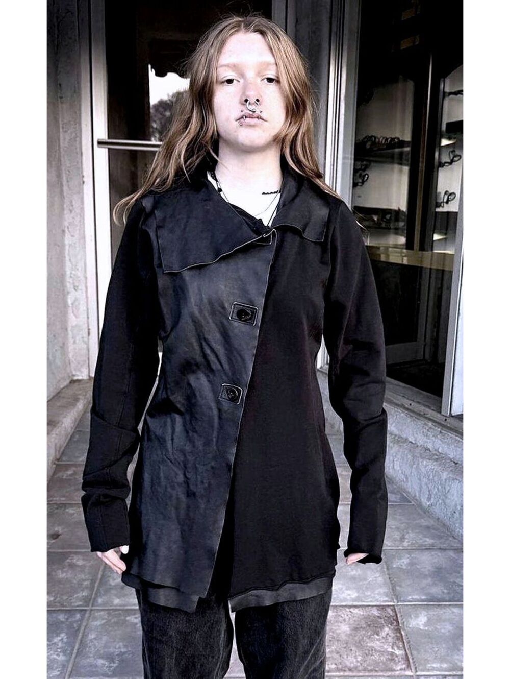 Torn by Ronny Kobo Black Leather Panel Jacket Blazer Hybrid Size M